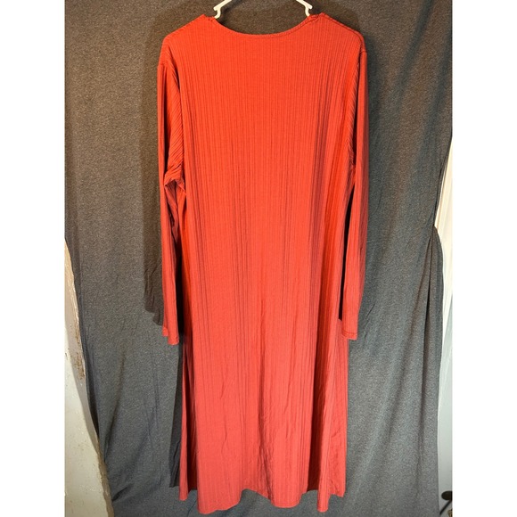 Rust Orange Ribbed Knit Open Front Duster Cardigan Long Sleeve Midi Length Women - Picture 2 of 2